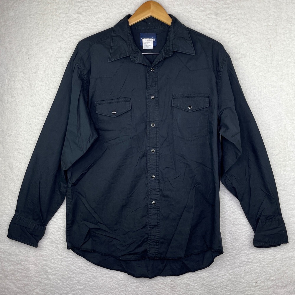 Wrangler Western Shirt Mens Large Black Good Long Sleeve Pearl Snap 71105BK
